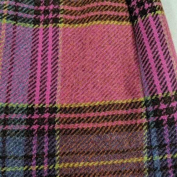 L.L. Bean Pink Plaid Wool Skirt Women's 8 Short Knee Length Slit Tartan Pencil - Picture 3 of 15
